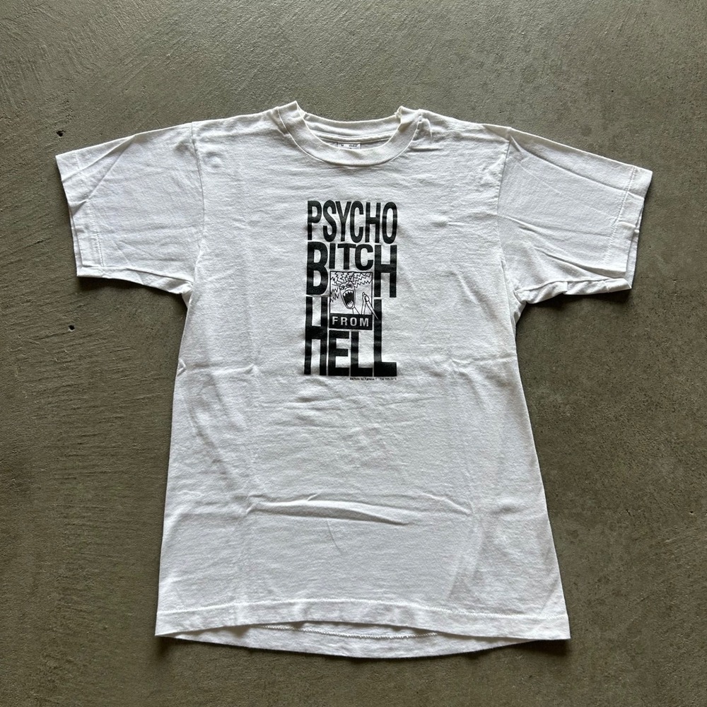 Vintage 90s Psycho B*tch From Hell Shirt Size Medium White Comic Graphic Funny‎